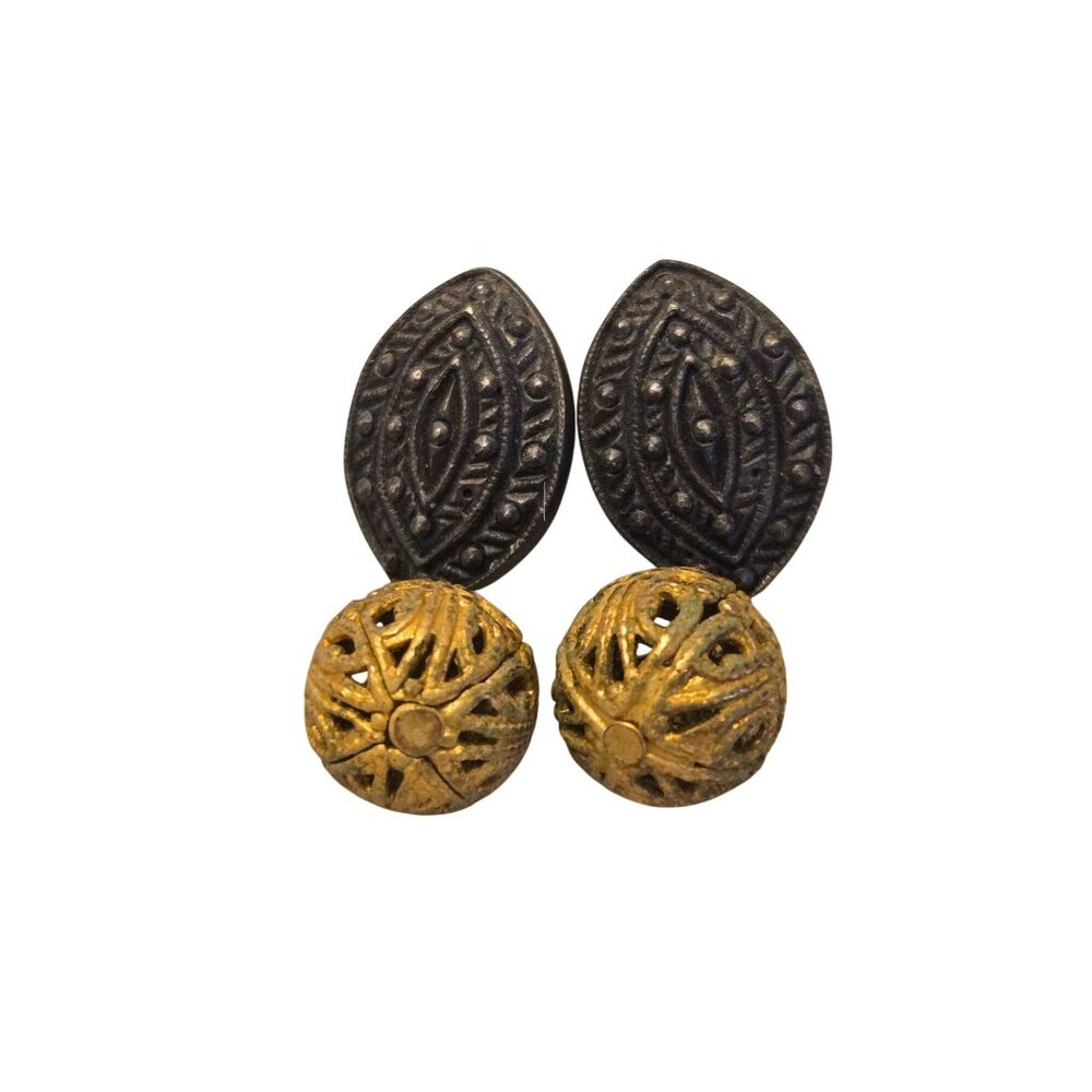 Vintage Black Gold Drop Earrings Filigree Teardrop
